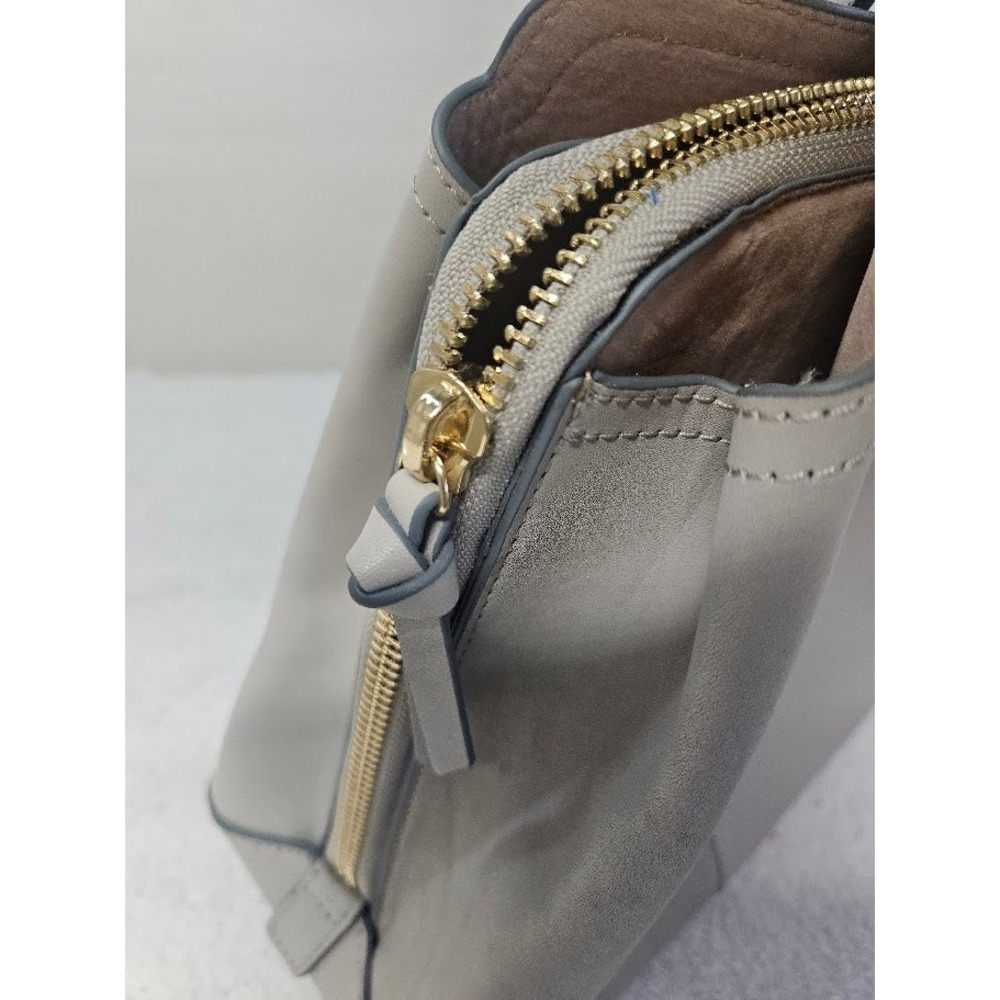 Antonio Melani Structured Gray Leather Tote Bag Blush Suede Interior - Picture 4 of 6